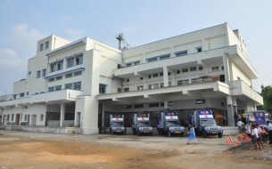Parking space for the Blue Delivery Buses behind the kitchen